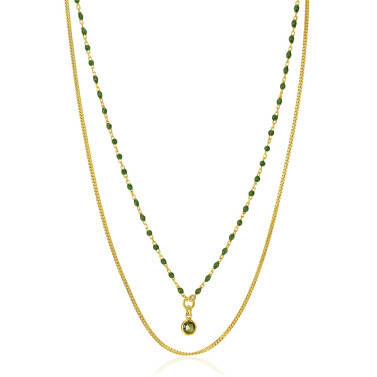ZINZI zlv.2x collier gg.verg. grmt.en groene bolletjes