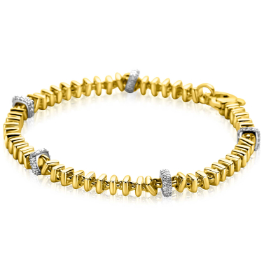 ZINZI vergoldetes Silberarmband mit quadratischen Gliedern, 6 mm breit, abwechselnd mit weißen Zirkonias besetzt, 19 cm ZIA2678Y