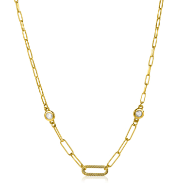 ZINZI Silberkette 14 Karat gelbvergoldet Paperclip Glieder mit weißen runden Zirkonias 42-45cm ZIC2264G
