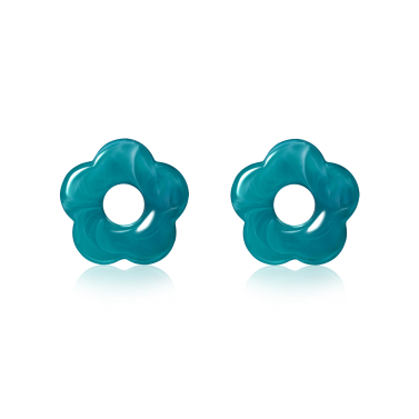 ZINZI oorbedels bloem 26mm turquoise kunststof