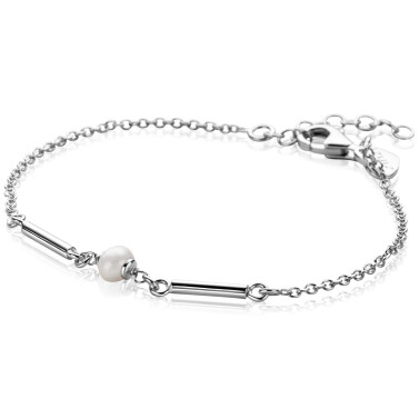 ZINZI Silberarmband mit zwei glänzenden Stäbchen und einer weißen Süßwasserperle 17-20cm ZIA-BF108