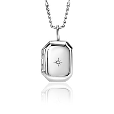 ZINZI zlv. hanger medaillon rechtoek zirconia 16mm