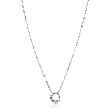 ZINZI zlv. collier open ronde bolletjes hanger en zirc.