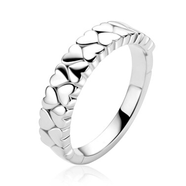 ZINZI zlv. ring dubbele rij hartjes mt.62