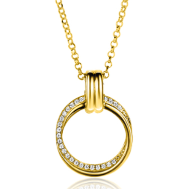 ZINZI Silberkette 45cm in 14K Gelbgold mit rundem Anhänger 22mm ZIC2266Y