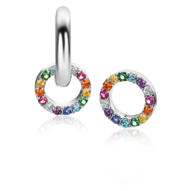 ZINZI zlv. creoolhangers rond zirconia regenboog