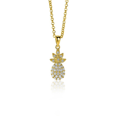 ZINZI silberner Ananas Anhänger 14K gelb vergoldet  weiß 18mm ZIH2084