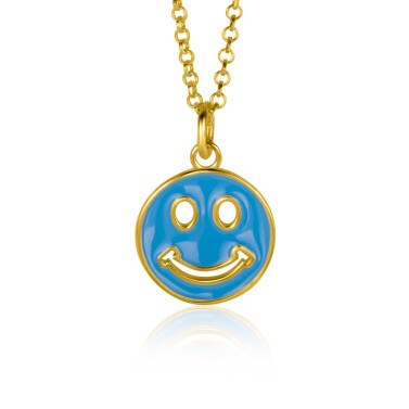 ZINZI zlv. hanger Smiley geel verguld blauw