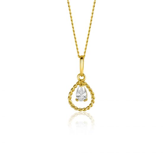 ZINZI GOLD hanger druppel gedraaid met peer zirc.