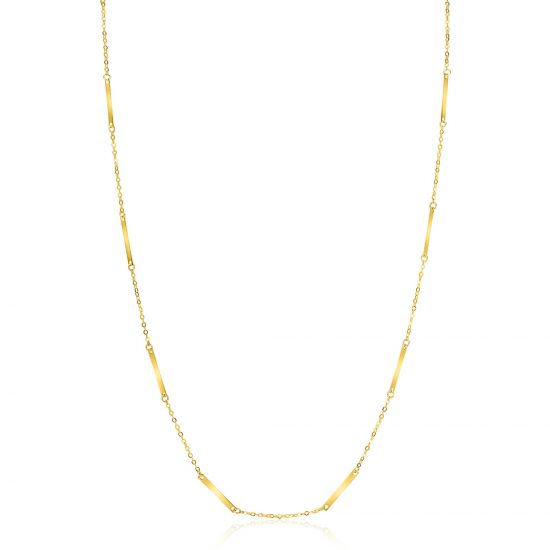 ZINZI Gold 14 Karat goldene feine Gliederkette mit 13 langen glatten Plättchen 45cm ZGC490
