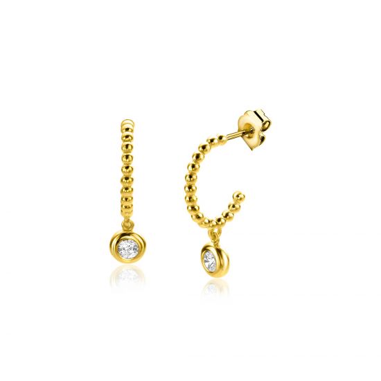 ZINZI GOLD steekcreool bolletjes met hangend zirc.