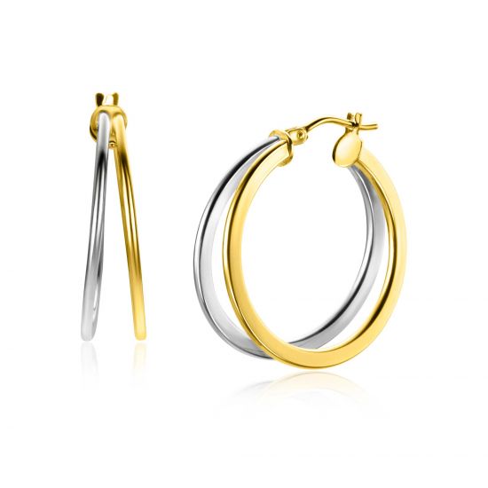 ZINZI GOLD oorringen bicolor 2 banen glad 25x7mm