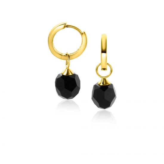 ZINZI GOLD oorbedels zwarte beads 8mm