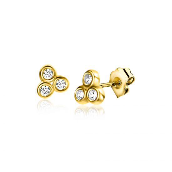 ZINZI GOLD oorknopje 3x zirconia in driehoek vorm