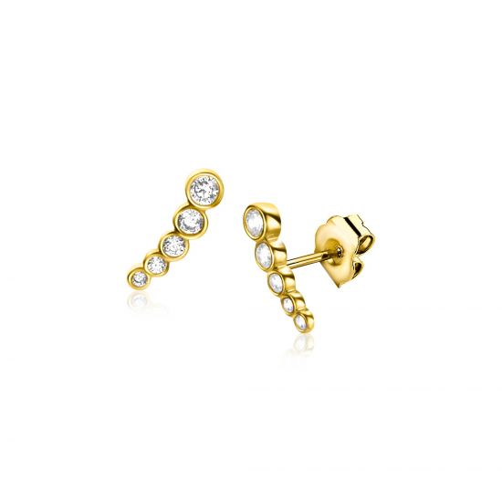 ZINZI GOLD oorknopje aflopend zirc. boogje