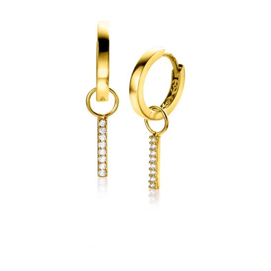 ZINZI GOLD oorbedels staafje bezet met zirconia's