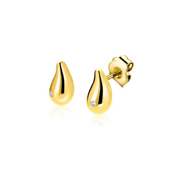 ZINZI GOLD oorknopje druppelvorm met zirconia