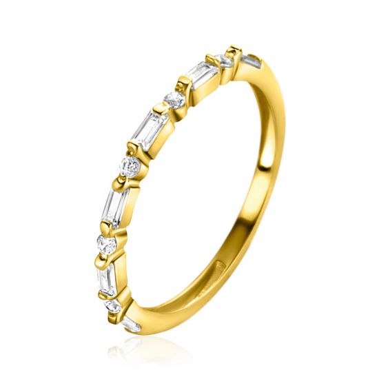 ZINZI GOLD rijring afwisselend zirc/baquettes mt.54
