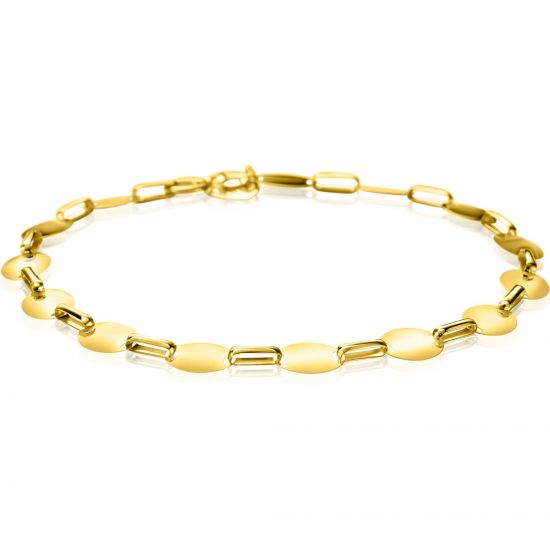 ZINZI Gold 14 Karat massives goldenes Gliederarmband mit glatten ovalen Plättchen, 6 mm breit, 19 cm ZGA496