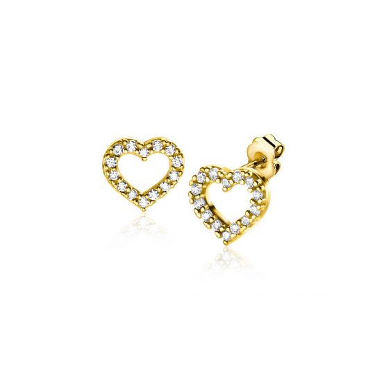 ZINZI GOLD oorknopjes open hart zirconia's