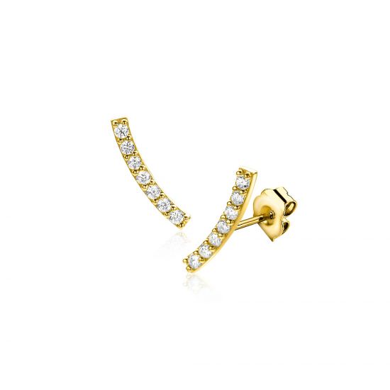 11mm ZINZI Gold 14kt goldene Ohrstecker im Viertelkreis, besetzt mit sieben weißen Zirkonias ZGO517