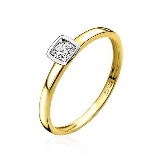 "ZINZI Gold 14 Karat Gold Ansteckring quadratisch  weiß ZGR150"