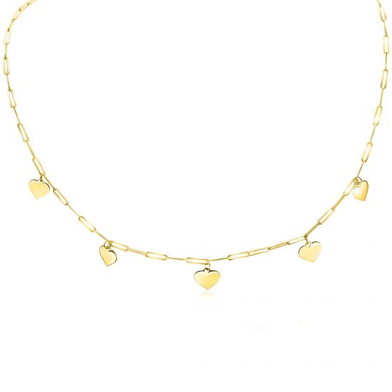 ZINZI GOLD collier paperclip met hart hangertjes