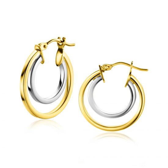 ZINZI GOLD oorringen bicolor 2 ringen 18-12x1.5mm