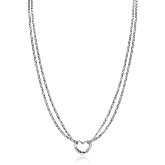 ZINZI zlv. collier dubbel grmt. met hart ertussen