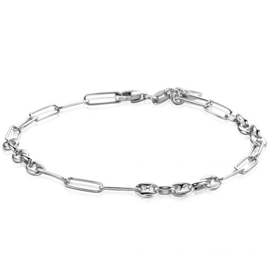 ZINZI zlv. armband paperclip en koffieboon schakels