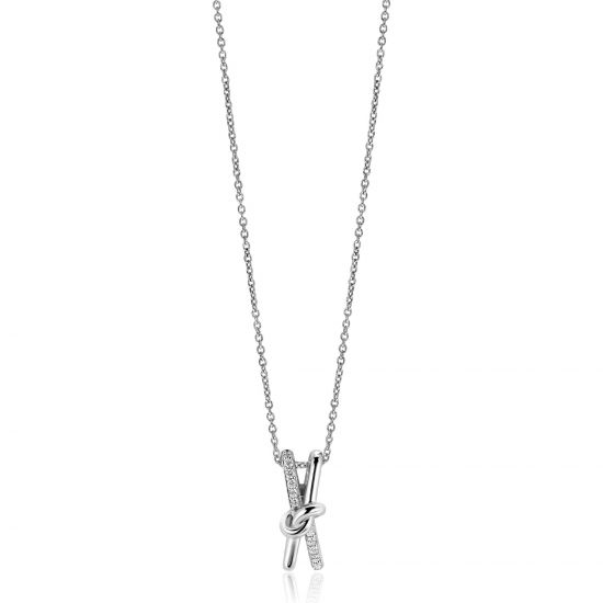 ZINZI zlv. collier met hanger met knoop en zirc.