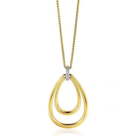 ZINZI zlv. collier gg.verg. met hanger ovaal zirc.oog