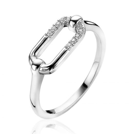 ZINZI silberner Ring mit großem ovalen Glied weiße Zirkonias ZIR2114