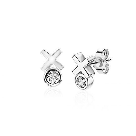 ZINZI silberne Ohrstecker Kreuz rund  weiß ZIO1821