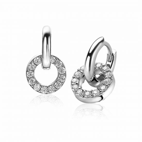 ZINZI silberne Ohrhänger 10mm Kreis  weiße Zirkonias ZICH2155