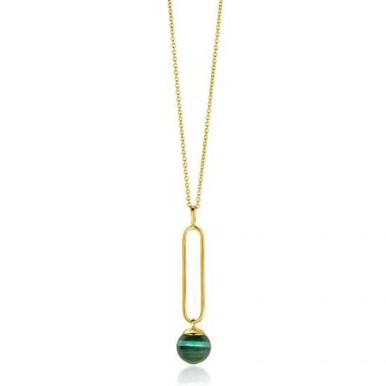 ZINZI zlv. collier gg.verg.met hanger malachiet bol