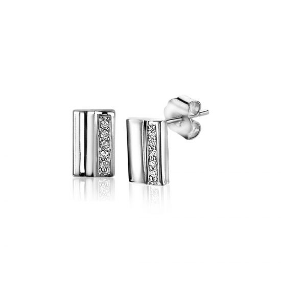 ZINZI silberne Ohrstecker 8mm Rechteck glatt und besetzt  weiße Zirkonia ZIO2126