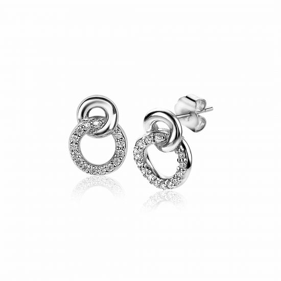 ZINZI silberne Ohrstecker 11mm verbunden Kreise glatt und  weiße Zirkonia ZIO2045
