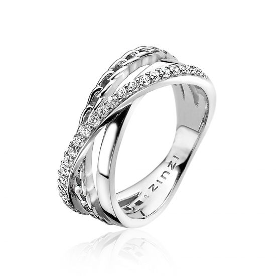 ZINZI silberner cross-over Ring Gourmet weiß ZIR1360