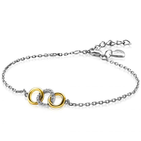 ZINZI silbernes Armband gelb vergoldet 3 offen Kreise verbunden  weiß ZIA2045Y