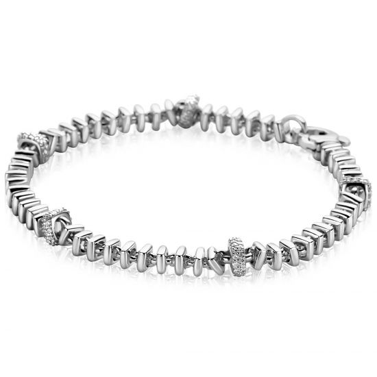 ZINZI Silberarmband mit quadratischen Gliedern, 6 mm breit, abwechselnd mit weißen Zirkonias besetzt, 19 cm ZIA2678
