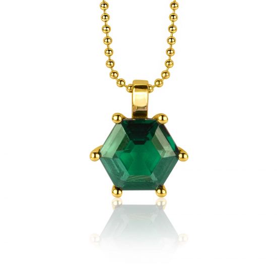 ZINZI Silberanhänger 14 Karat gelbgold plattiert mit sechseckigem grünem Farbstein 15mm ZIH2259G
