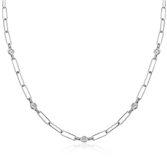 ZINZI silberne Kette paperclip Glieder rund  weiße Zirkonia 40-45 cm ZIC2079