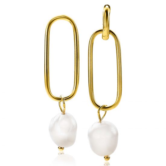 ZINZI silberne Ohrhänger 14K gelb vergoldet 43mm oval weiße Perle ZICH2188G