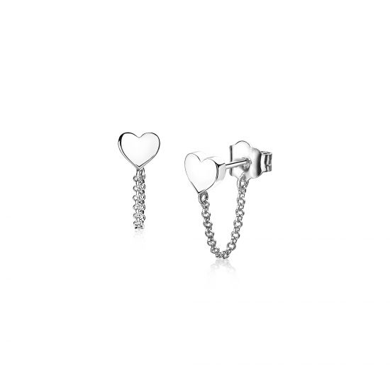ZINZI silberne Ohrstecker mit Kette Herz ZIO1686