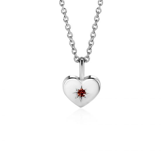 ZINZI zlv. hanger hartvorm birthstones granaat cz.
