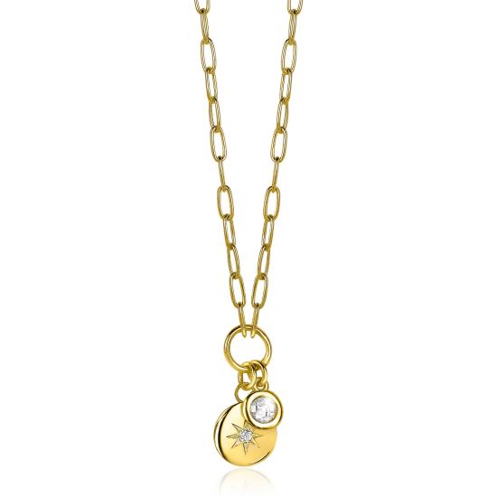 ZINZI silberne Kette 14K gelb vergoldet 45cm rund Stern ZIC1994G