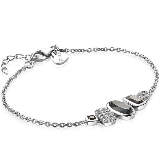 ZINZI silbernes Fantasie Armband mit grauen und schwarzen Farbsteine und  weiße Zirkonias 18-21cm ZIA1944