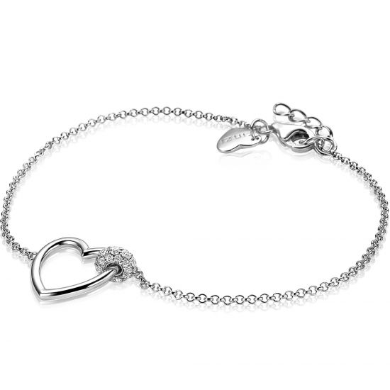 ZINZI silbernes Armband Herz Kugel  weiß ZIA1755