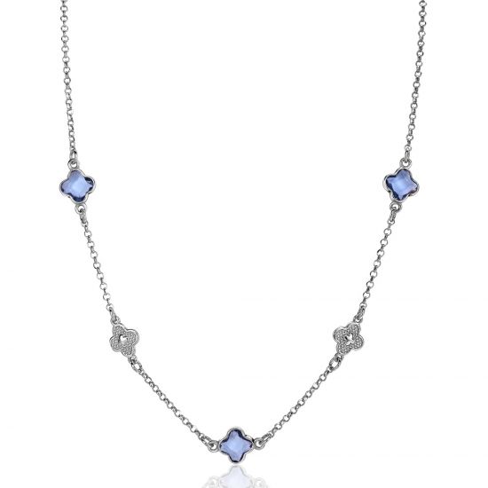 ZINZI zlv. collier met klaver blauw zric.